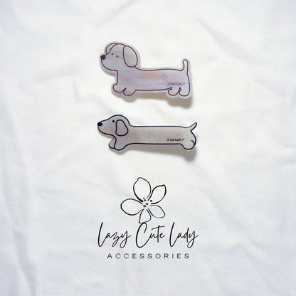 Dachshund Dog Acrylic Hair Clips – Playful Sausage Dog & Bone Barrettes | 7 Styles- Cute Hair Clips- Gift For Her- Puppy HairClips
