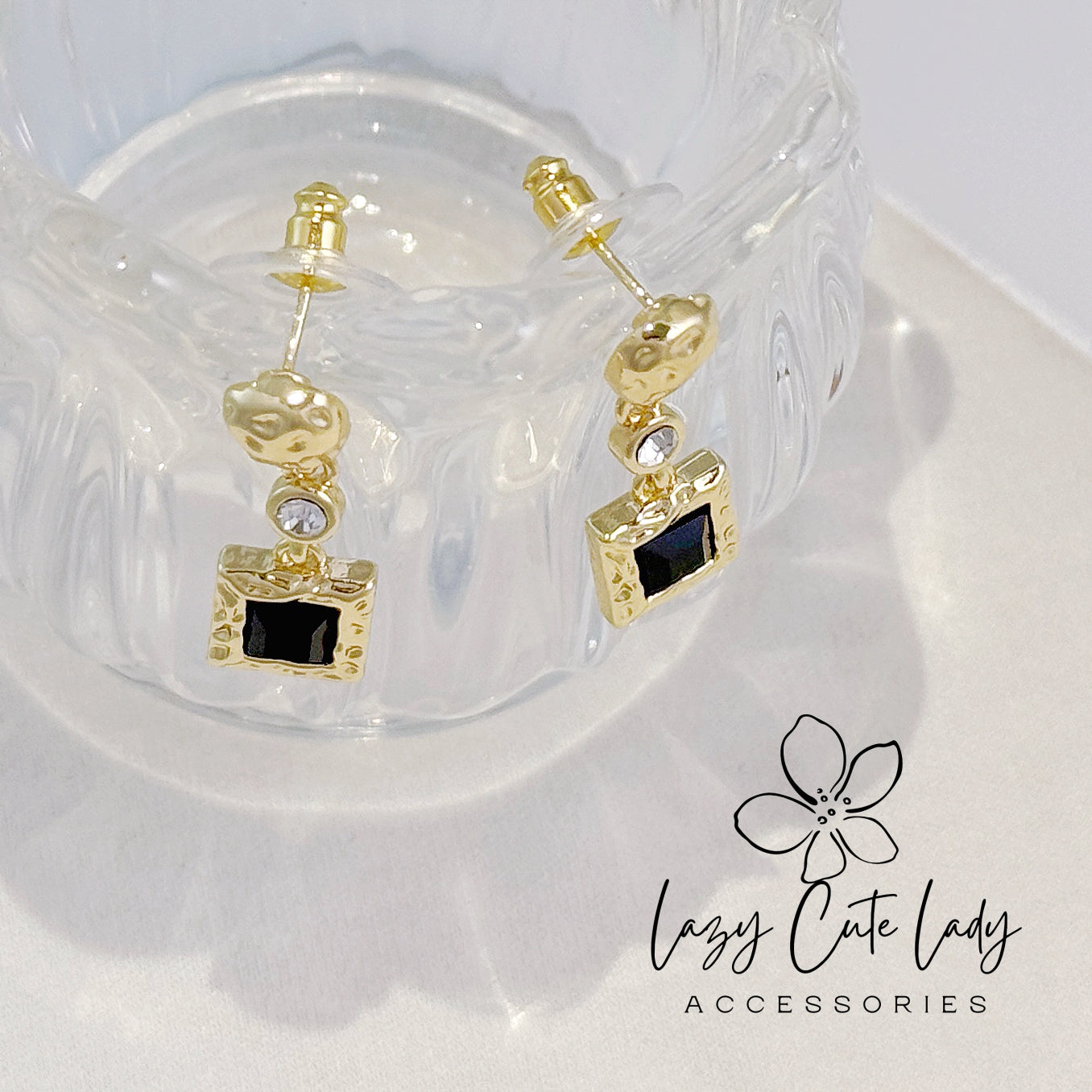 Lazy Cute Lady Accessories-Exquisite Metal Cube and Cubic Zirconia Drop Earring-Drop Earring-Metal allergy-friendly earring-Fashion Earring-Gift-for girl for women