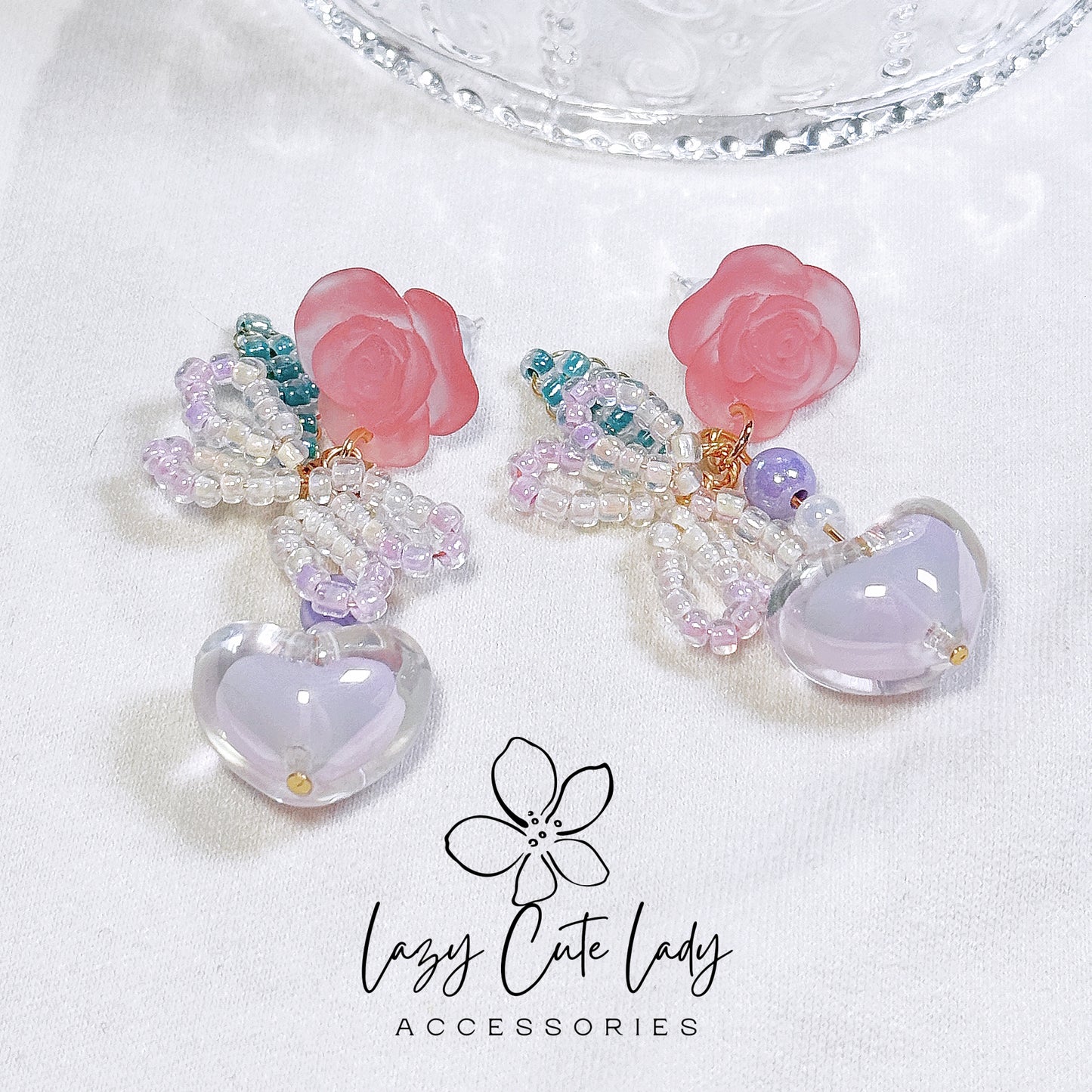 Elegant Matte Rose and Bead Butterfly Bow Earrings with Pink