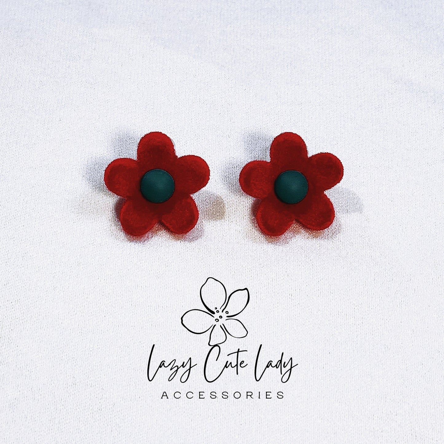 Lazy Cute Lady Accessories-Red Velvet Floral Stud Earrings-Fashion Earring- Fashion Accessories-Gift-for girl for women