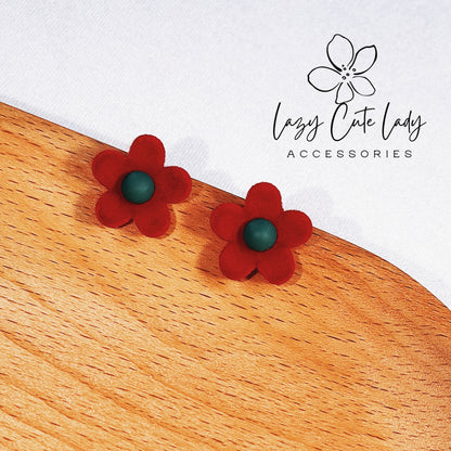 Lazy Cute Lady Accessories-Red Velvet Floral Stud Earrings-Fashion Earring- Fashion Accessories-Gift-for girl for women
