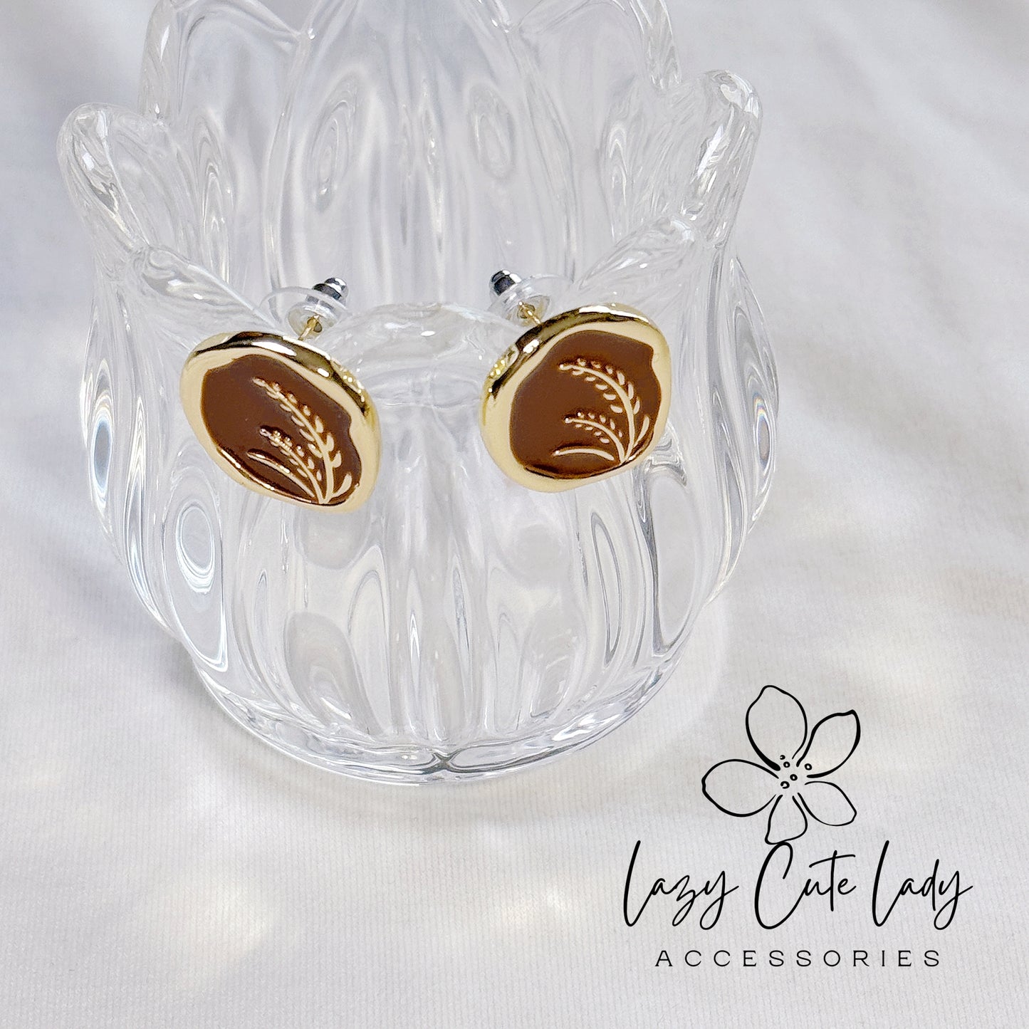 Vintage Wheat-themed Earrings in Gold, Available in Brown and Deep Red Variants