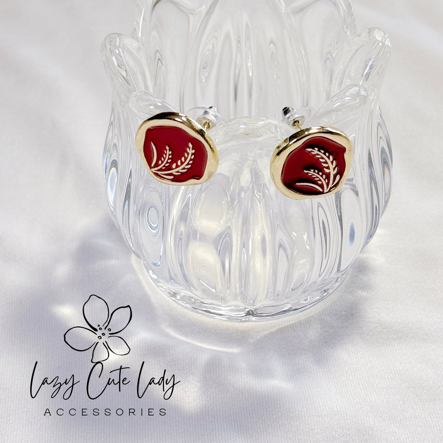 Vintage Wheat-themed Earrings in Gold, Available in Brown and Deep Red Variants