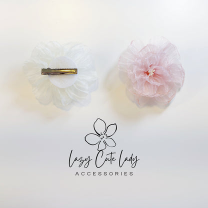 Sheer Fabric Flower Hair Clip – Elegant Layered Blossom for Romantic Looks