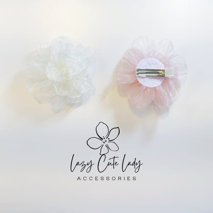 Sheer Fabric Flower Hair Clip – Elegant Layered Blossom for Romantic Looks