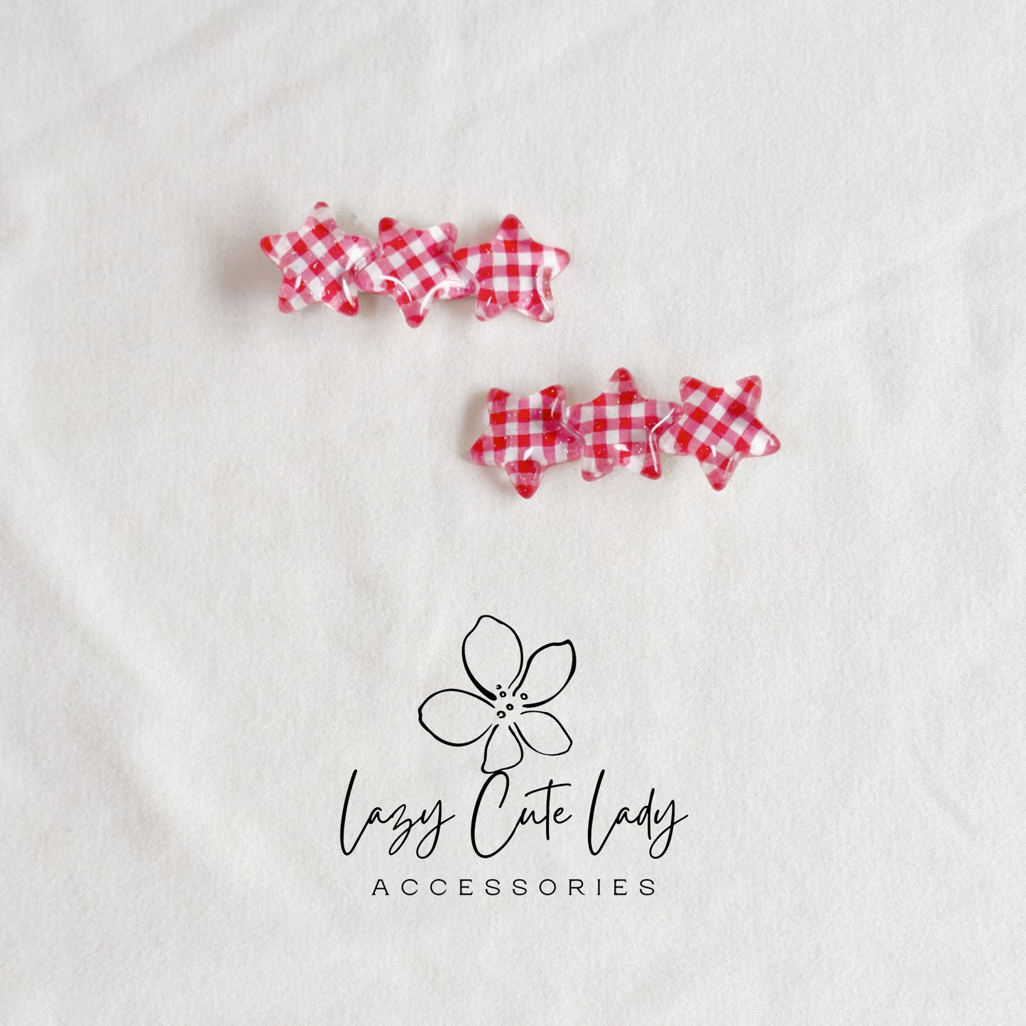 Red Gingham Star & Heart Hair Clips – Cute Retro Checkered Barrettes for Girls and Women-Gift-Y2K