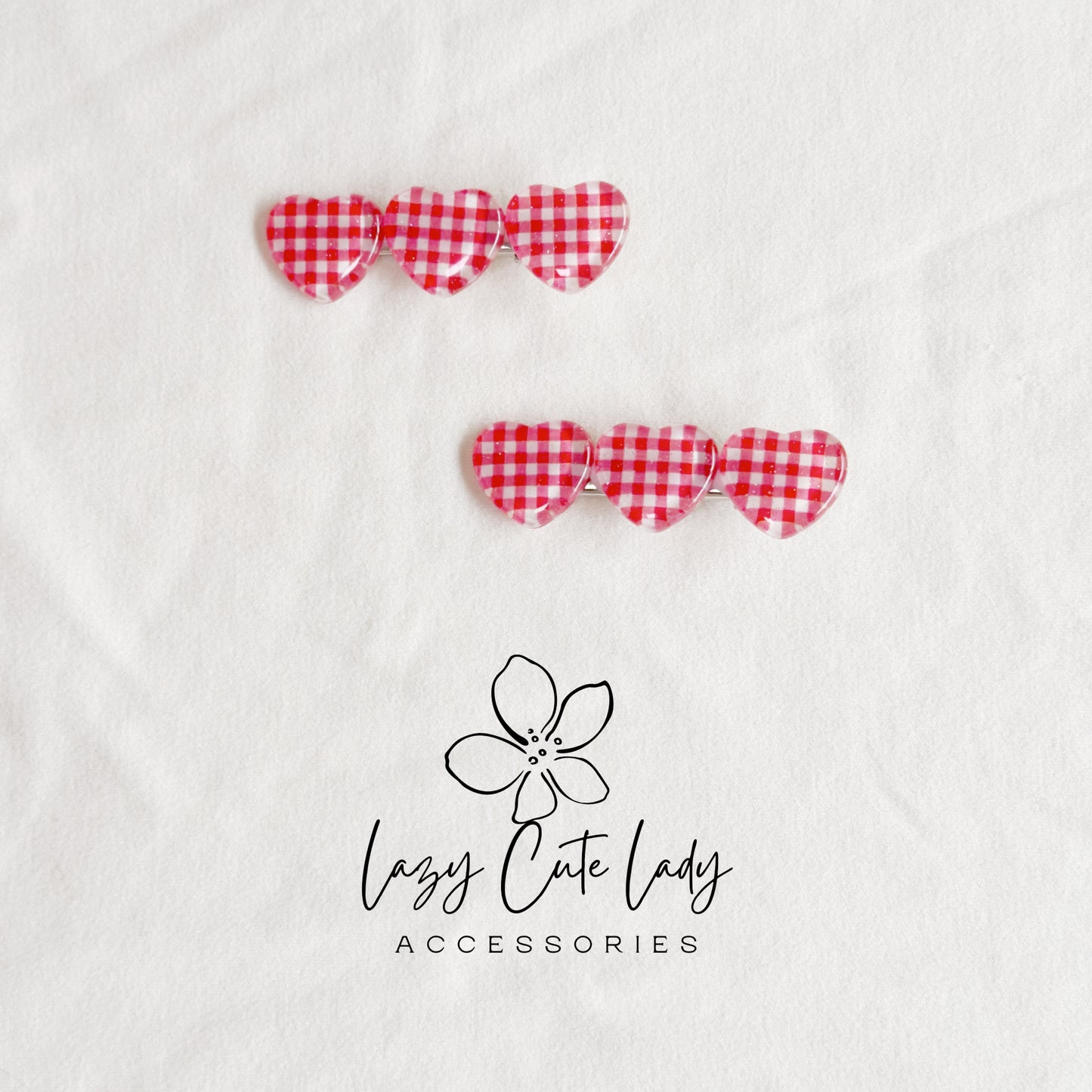 Red Gingham Star & Heart Hair Clips – Cute Retro Checkered Barrettes for Girls and Women-Gift-Y2K