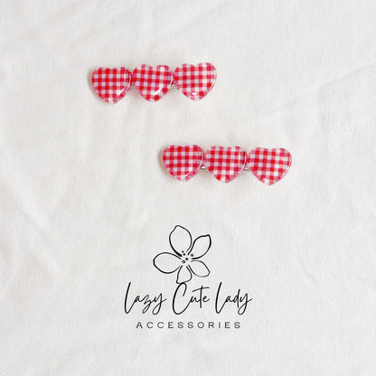 Red Gingham Star & Heart Hair Clips – Cute Retro Checkered Barrettes for Girls and Women-Gift-Y2K