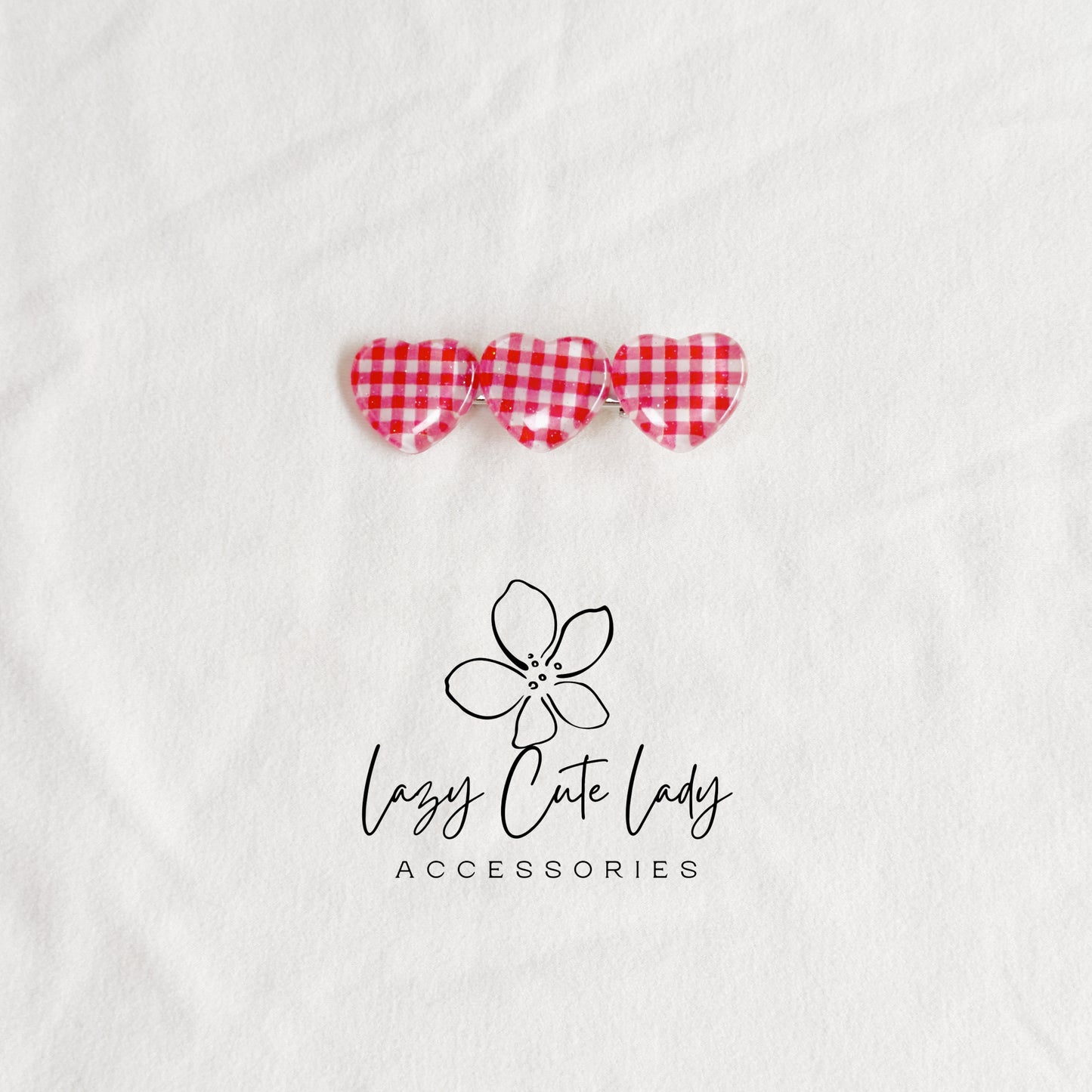 Red Gingham Star & Heart Hair Clips – Cute Retro Checkered Barrettes for Girls and Women-Gift-Y2K
