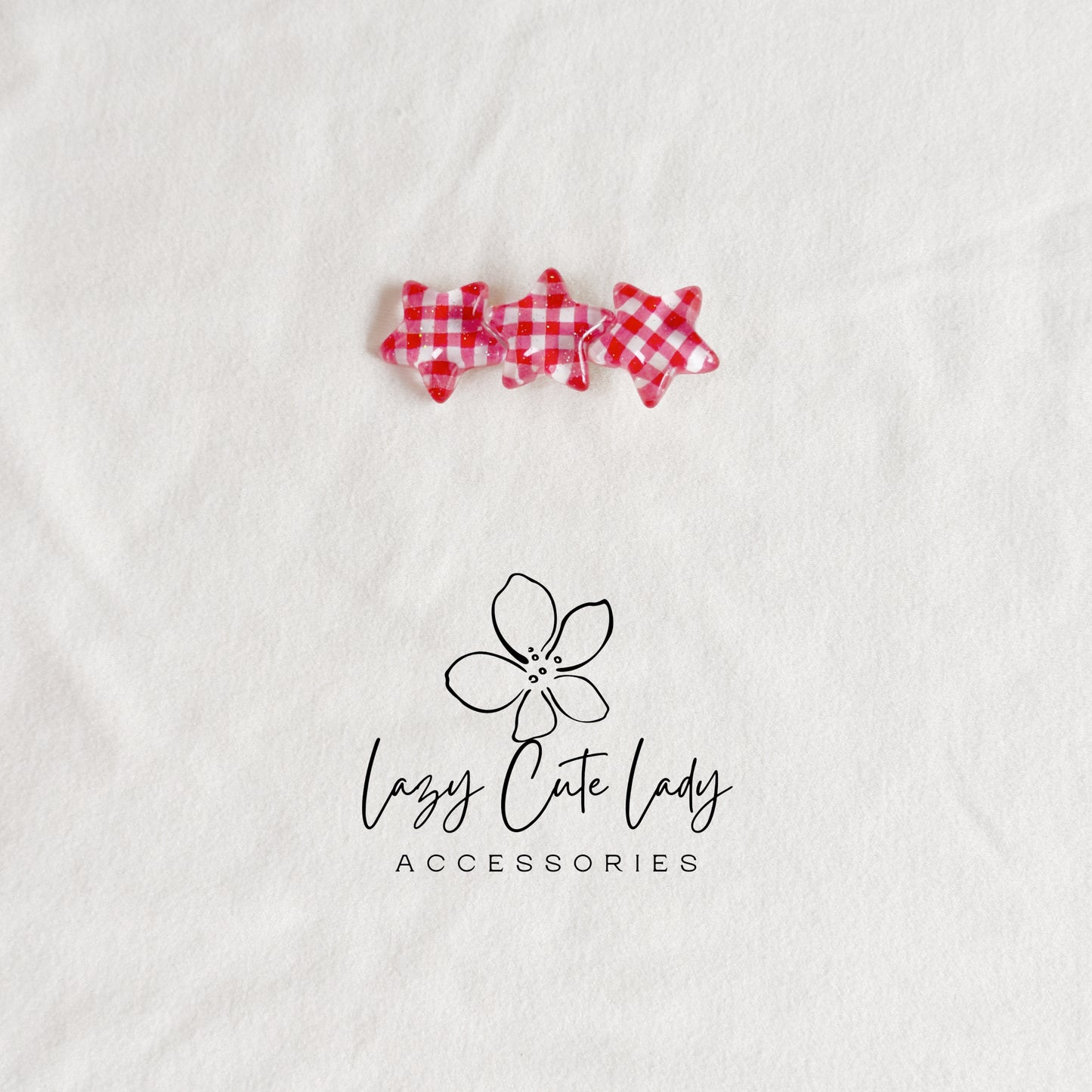 Red Gingham Star & Heart Hair Clips – Cute Retro Checkered Barrettes for Girls and Women-Gift-Y2K