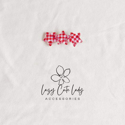 Red Gingham Star & Heart Hair Clips – Cute Retro Checkered Barrettes for Girls and Women-Gift-Y2K