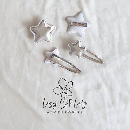Silver Star Hair Clips – Metallic Puff Star Barrettes for Kids & All Ages