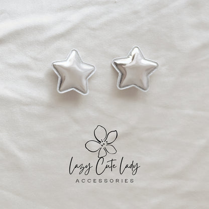 Silver Star Hair Clips – Metallic Puff Star Barrettes for Kids & All Ages