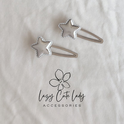 Silver Star Hair Clips – Metallic Puff Star Barrettes for Kids & All Ages