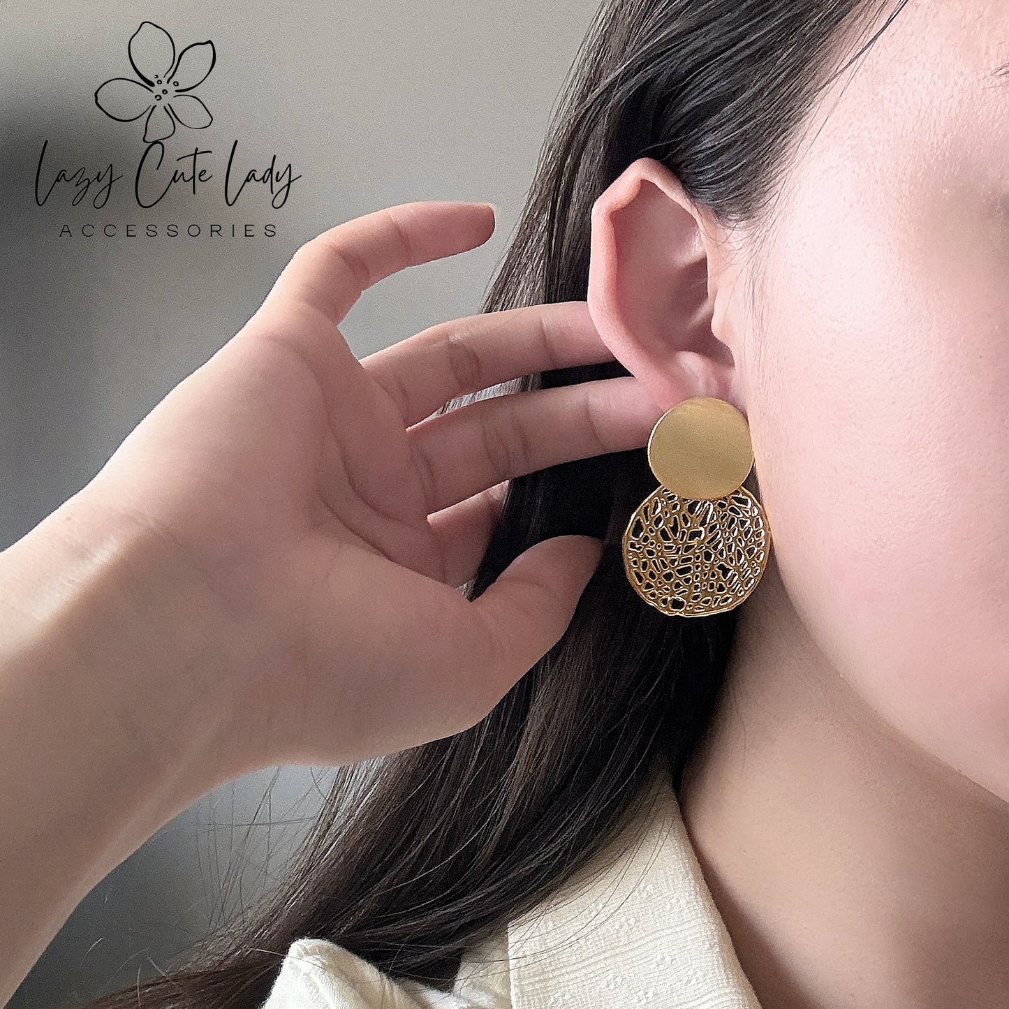 Lazy Cute Lady Accessories-Vintage Circles: Retro Metal Disc Drop Earrings- Gift - for girl for women