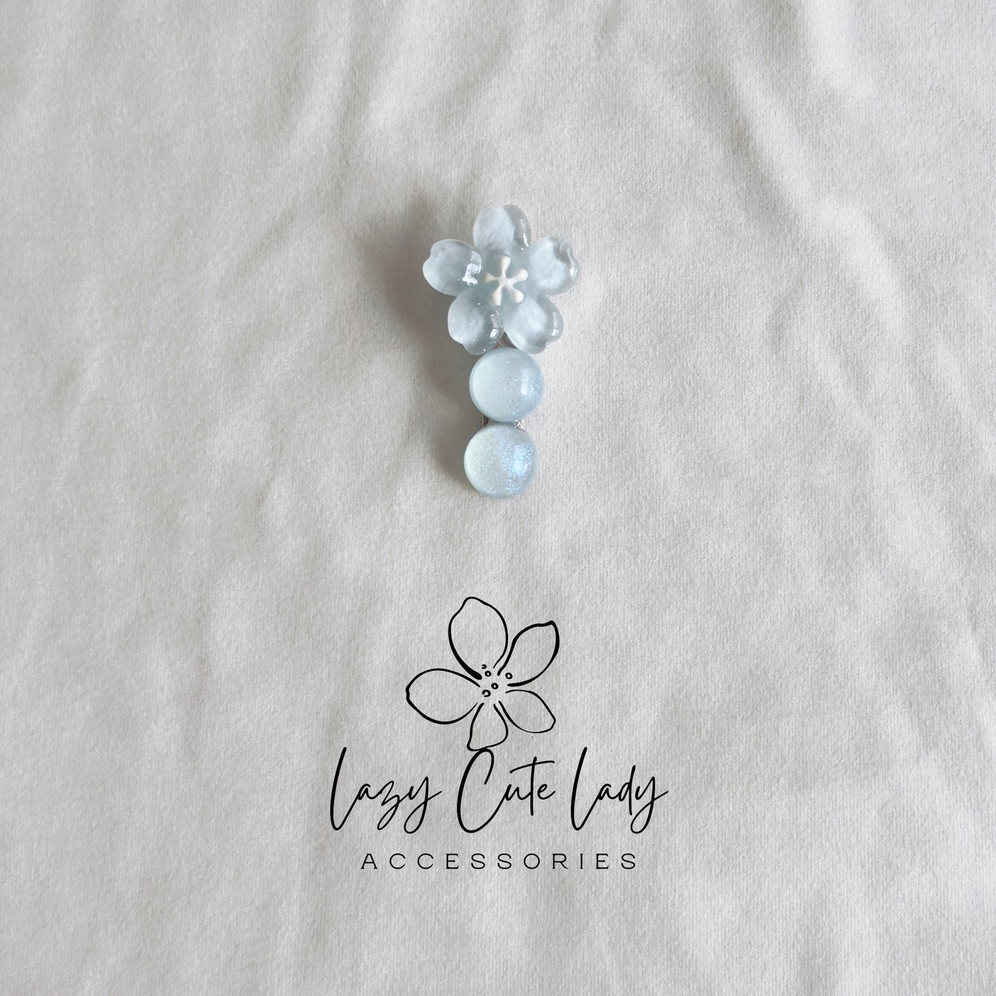 Frosted Bloom Hair Clips – Delicate Ice Blue Petals with Sparkle Beads