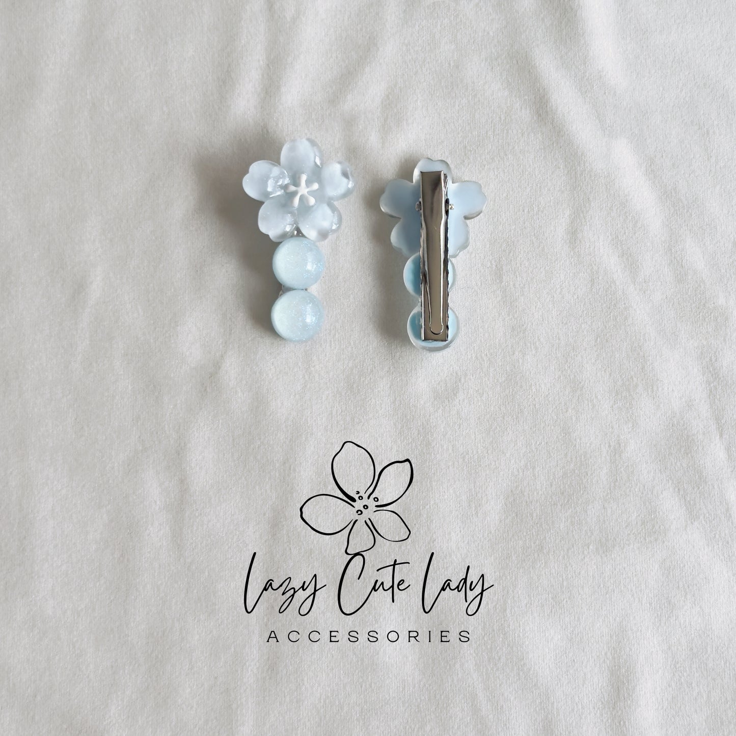 Frosted Bloom Hair Clips – Delicate Ice Blue Petals with Sparkle Beads