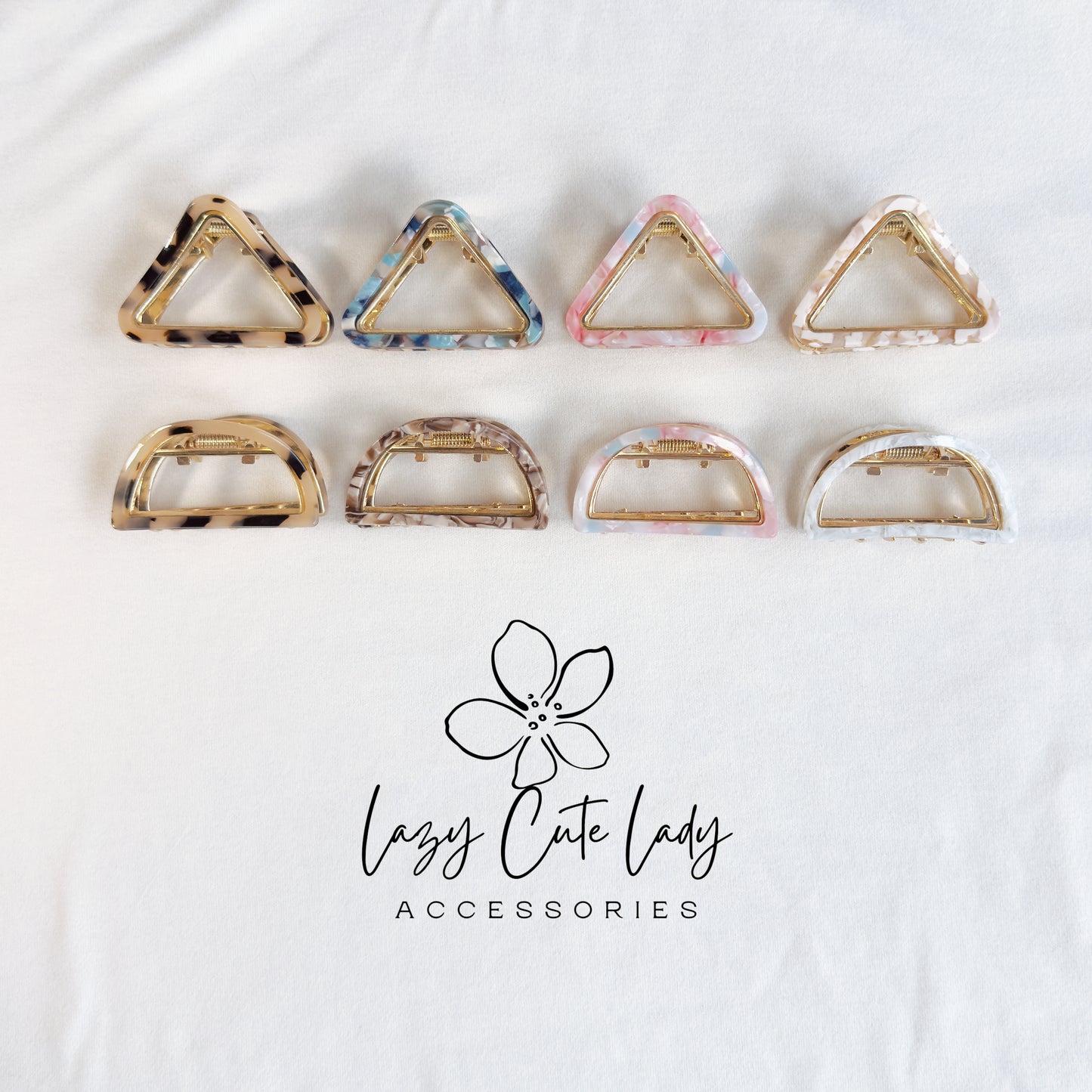 Mini Acetate Hair Claw Clips – Triangle &amp; Half-Moon Set – Eco-Friendly Small Claw Clips