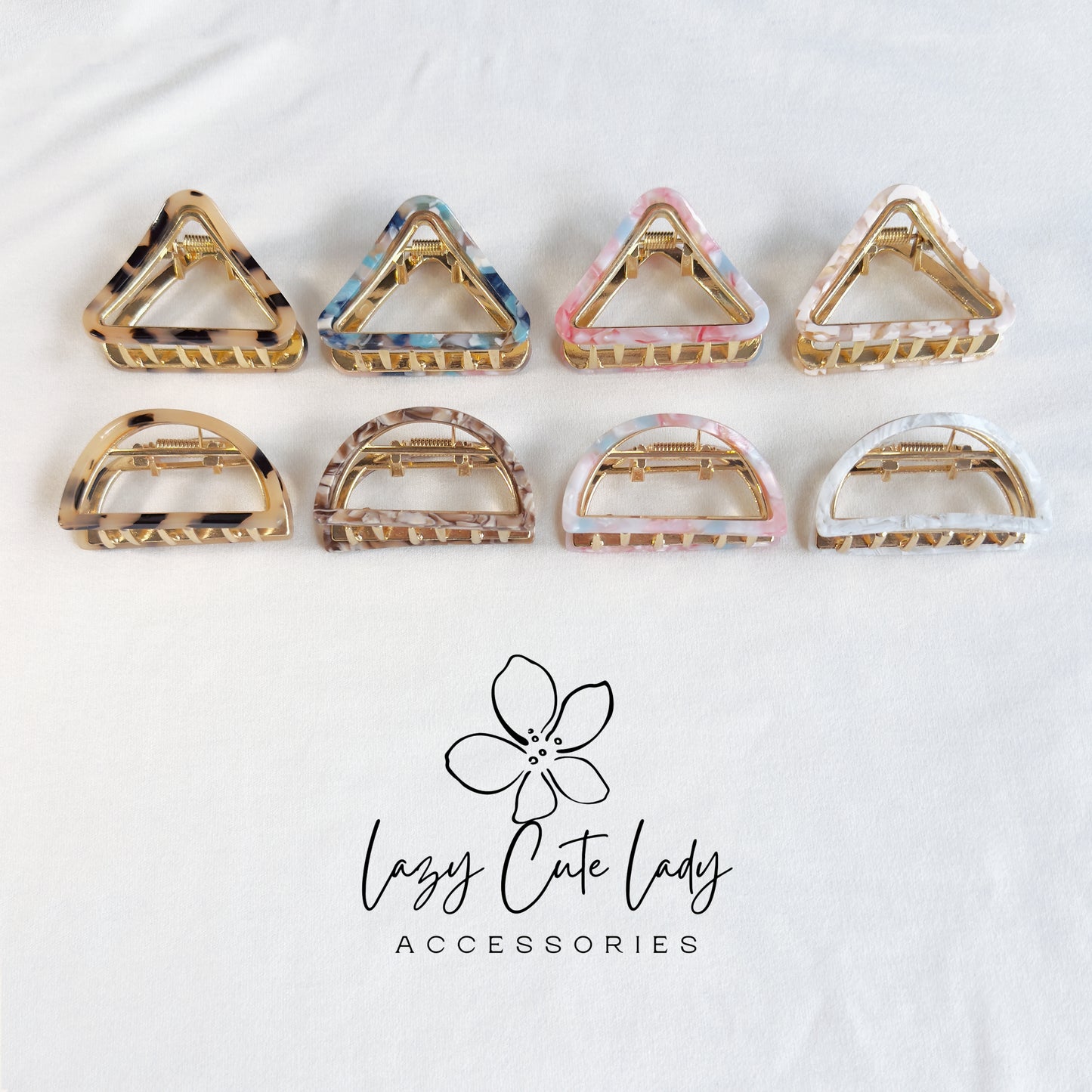 Mini Acetate Hair Claw Clips – Triangle &amp; Half-Moon Set – Eco-Friendly Small Claw Clips