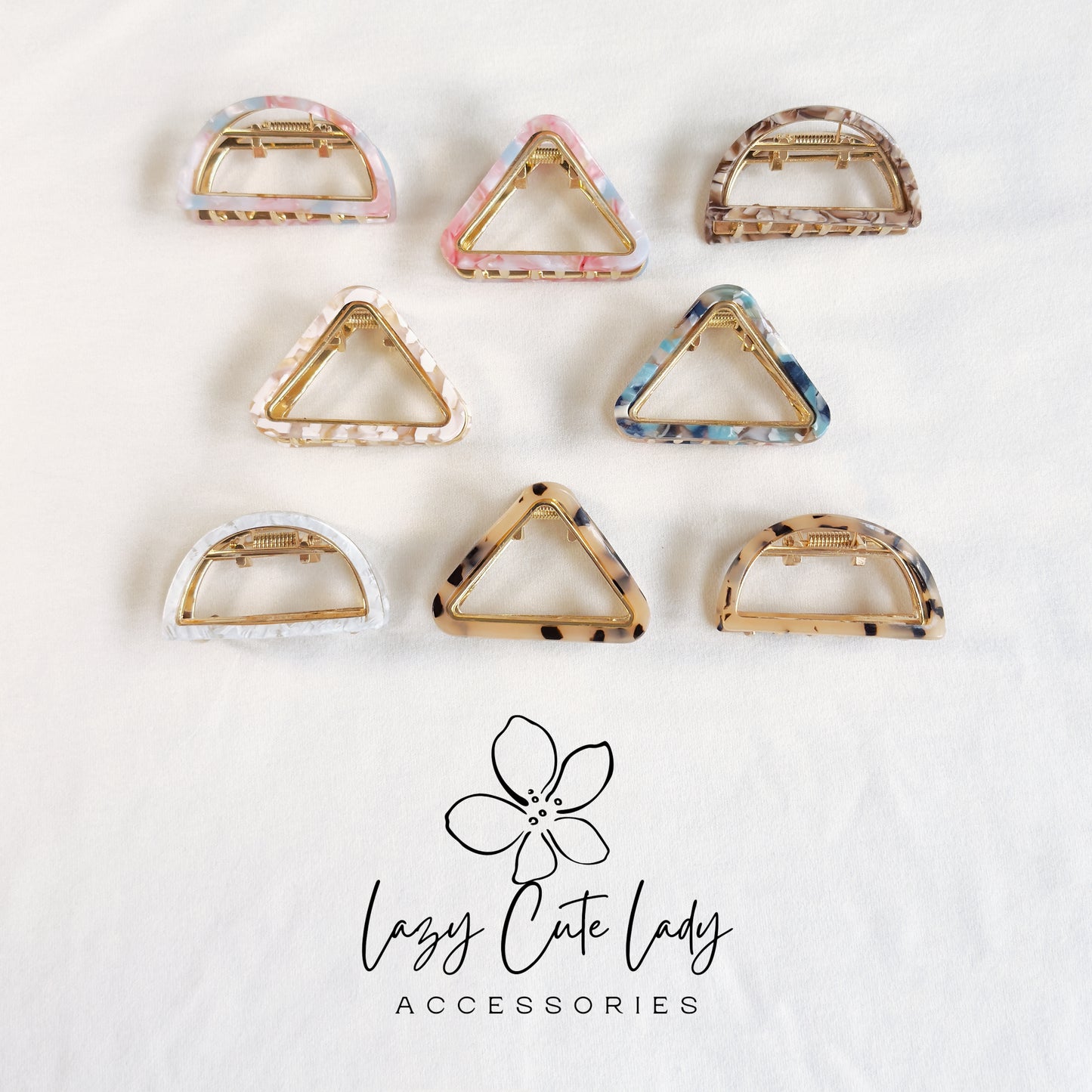Mini Acetate Hair Claw Clips – Triangle &amp; Half-Moon Set – Eco-Friendly Small Claw Clips