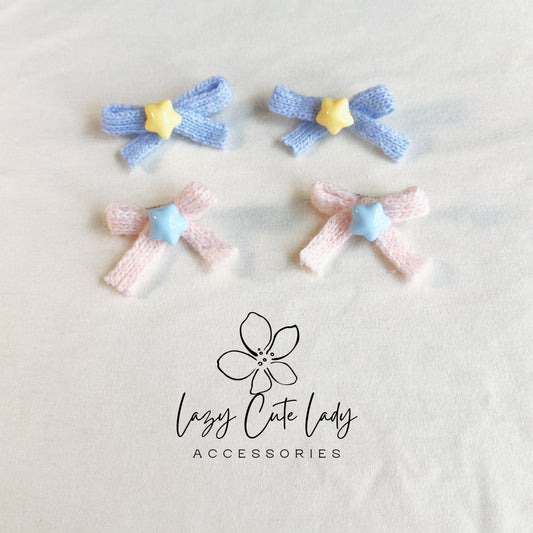 Knit Bow Star Hair Clips – Soft &amp; Cute Baby Girl Barrettes (Set of 2)