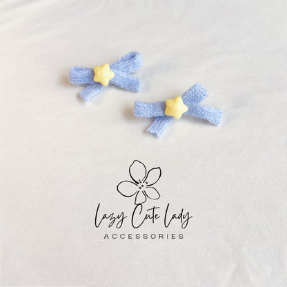 Knit Bow Star Hair Clips – Soft &amp; Cute Baby Girl Barrettes (Set of 2)