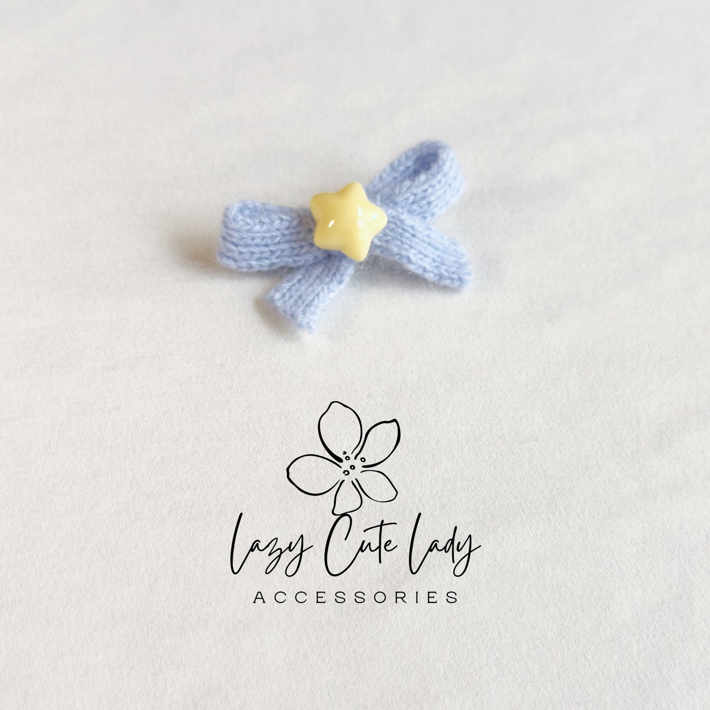 Knit Bow Star Hair Clips – Soft &amp; Cute Baby Girl Barrettes (Set of 2)
