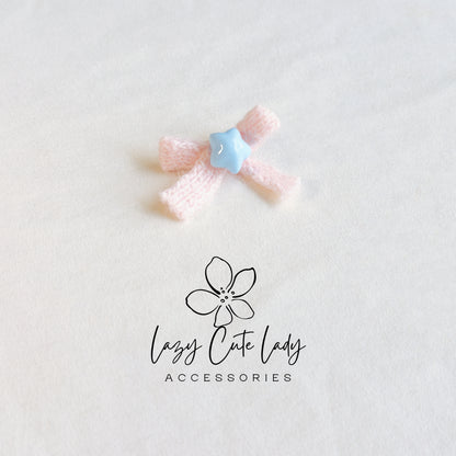 Knit Bow Star Hair Clips – Soft &amp; Cute Baby Girl Barrettes (Set of 2)