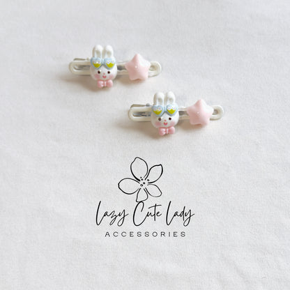 Kawaii Animal Star Hair Clips – Bunny &amp; Bear Snap Clips for Kids-Gift for her