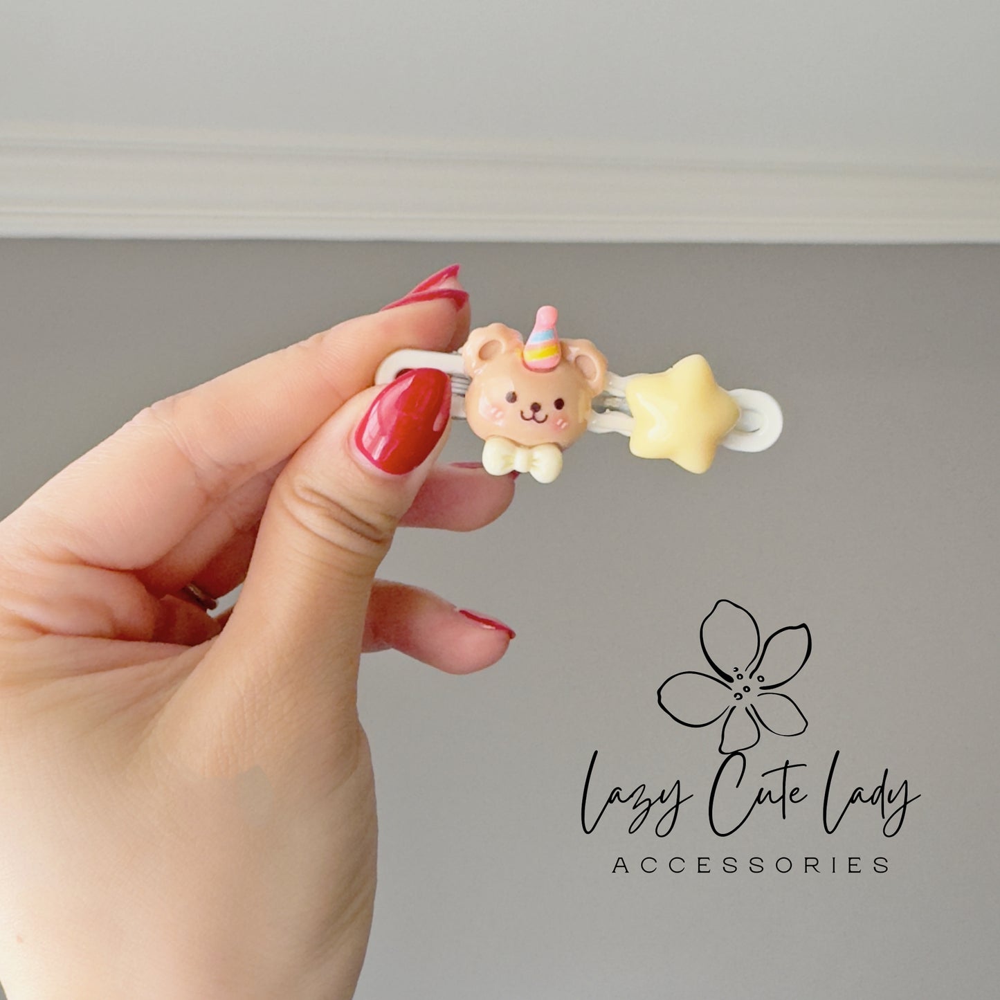 Kawaii Animal Star Hair Clips – Bunny &amp; Bear Snap Clips for Kids-Gift for her