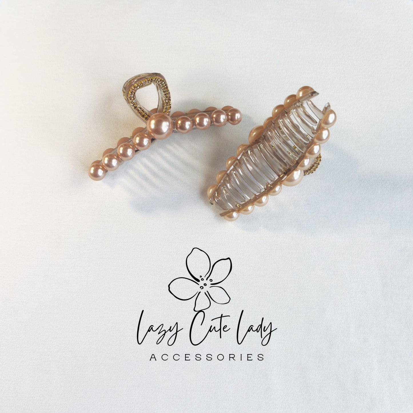 Elegant Pearl Hair Claw – Gold Rhinestone Handle Claw Clip (2 Pearl Colors)