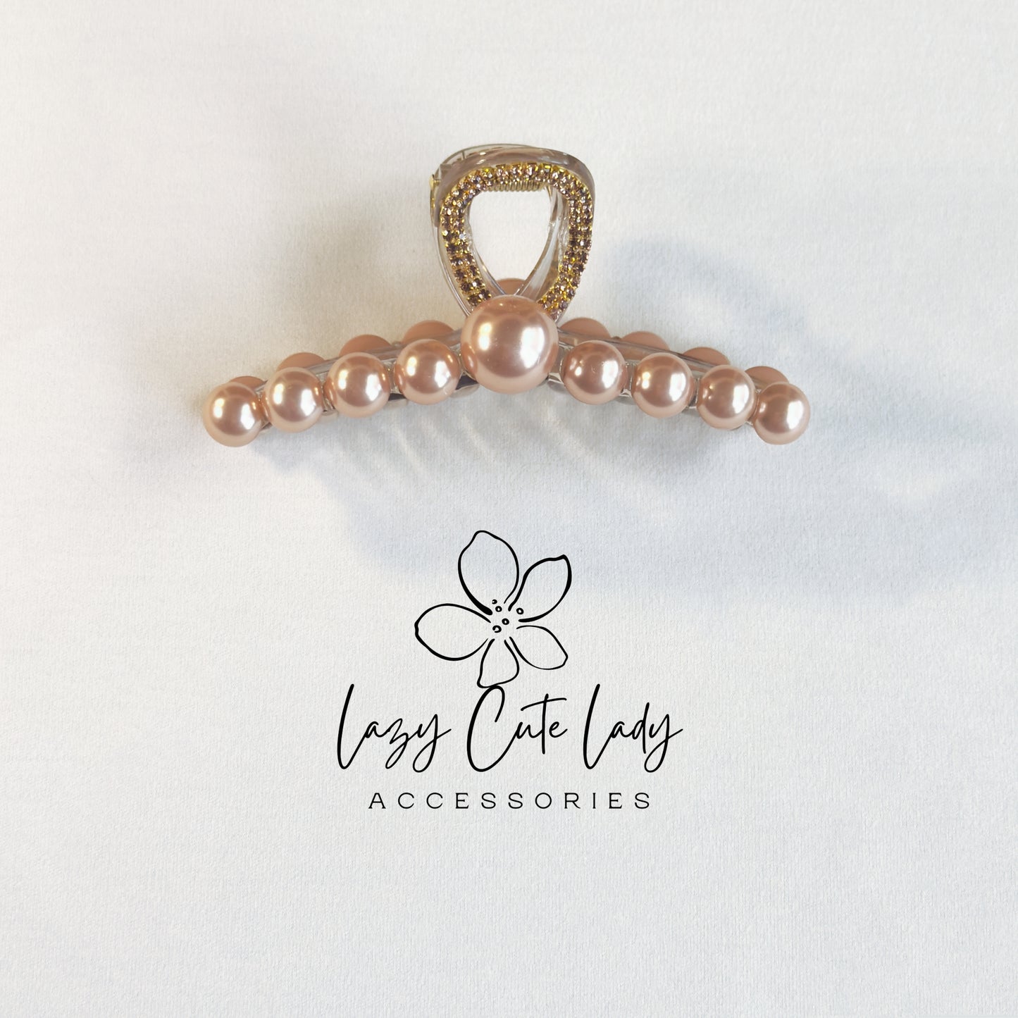 Elegant Pearl Hair Claw – Gold Rhinestone Handle Claw Clip (2 Pearl Colors)