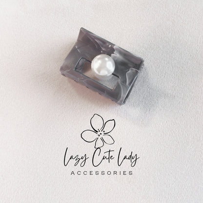 Eco Acetate Pearl Claw Clip – French Rectangle Hair Clip with Marble Finish (3 Colors)