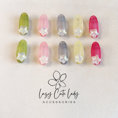 Mini Star Snap Hair Clips – Jelly Pastel Barrettes with Pearl Star (Set Options Available)
