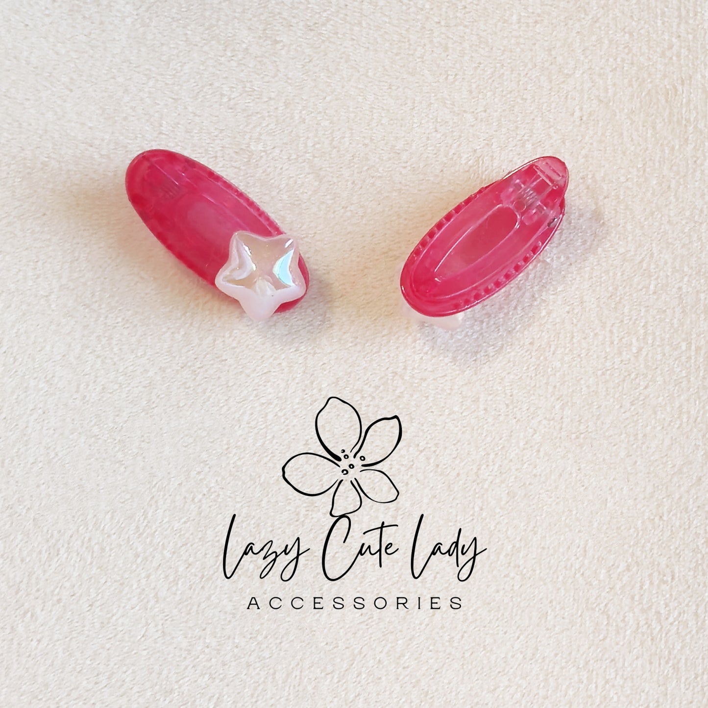 Mini Star Snap Hair Clips – Jelly Pastel Barrettes with Pearl Star (Set Options Available)