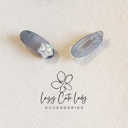 Mini Star Snap Hair Clips – Jelly Pastel Barrettes with Pearl Star (Set Options Available)