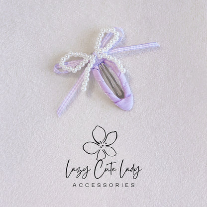 Pearl Bow Ribbon Hair Clips – Coquette Style Barrettes for Girls & Women (6 Colors)
