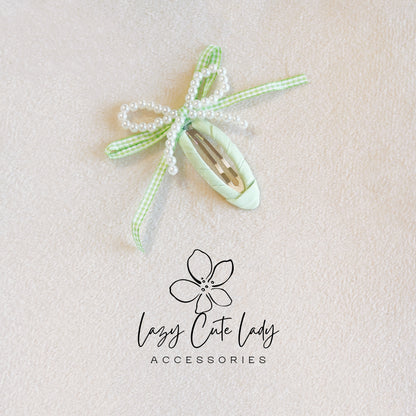 Pearl Bow Ribbon Hair Clips – Coquette Style Barrettes for Girls & Women (6 Colors)