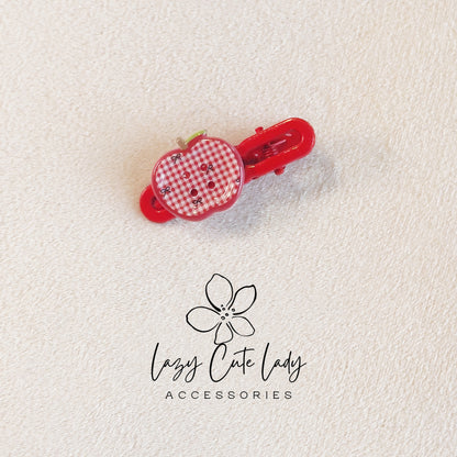 Plaid Apple Hair Clips – Red Snap Barrettes for Back to School & Fall Outfits