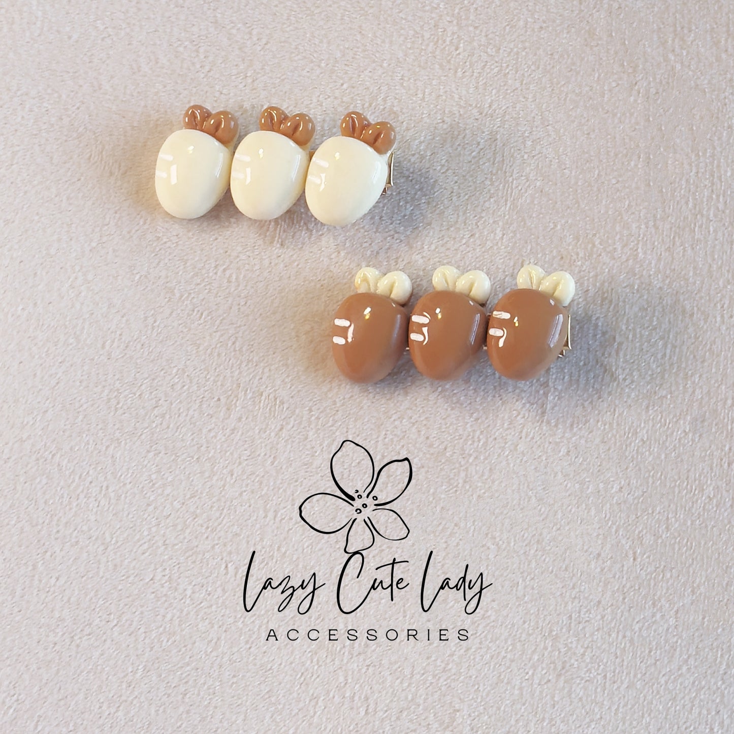 Teddy Bear, Flower & Carrot Hair Clips Set