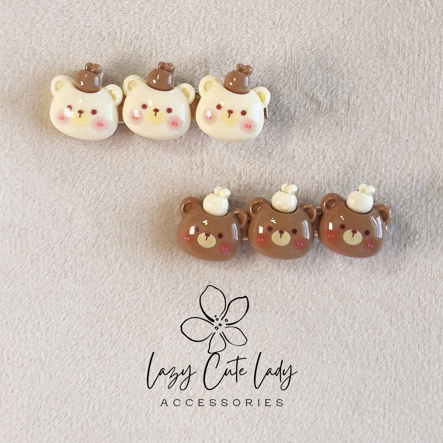 Teddy Bear, Flower & Carrot Hair Clips Set