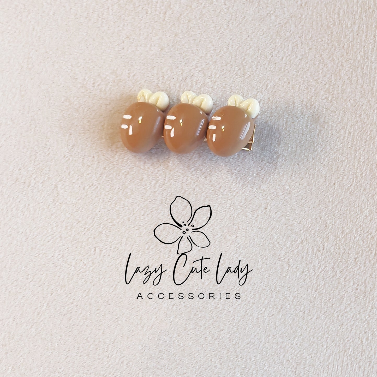Teddy Bear, Flower & Carrot Hair Clips Set