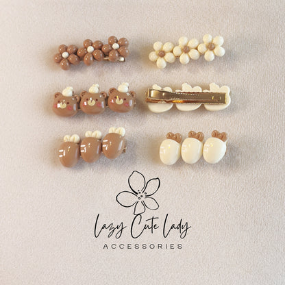 Teddy Bear, Flower & Carrot Hair Clips Set
