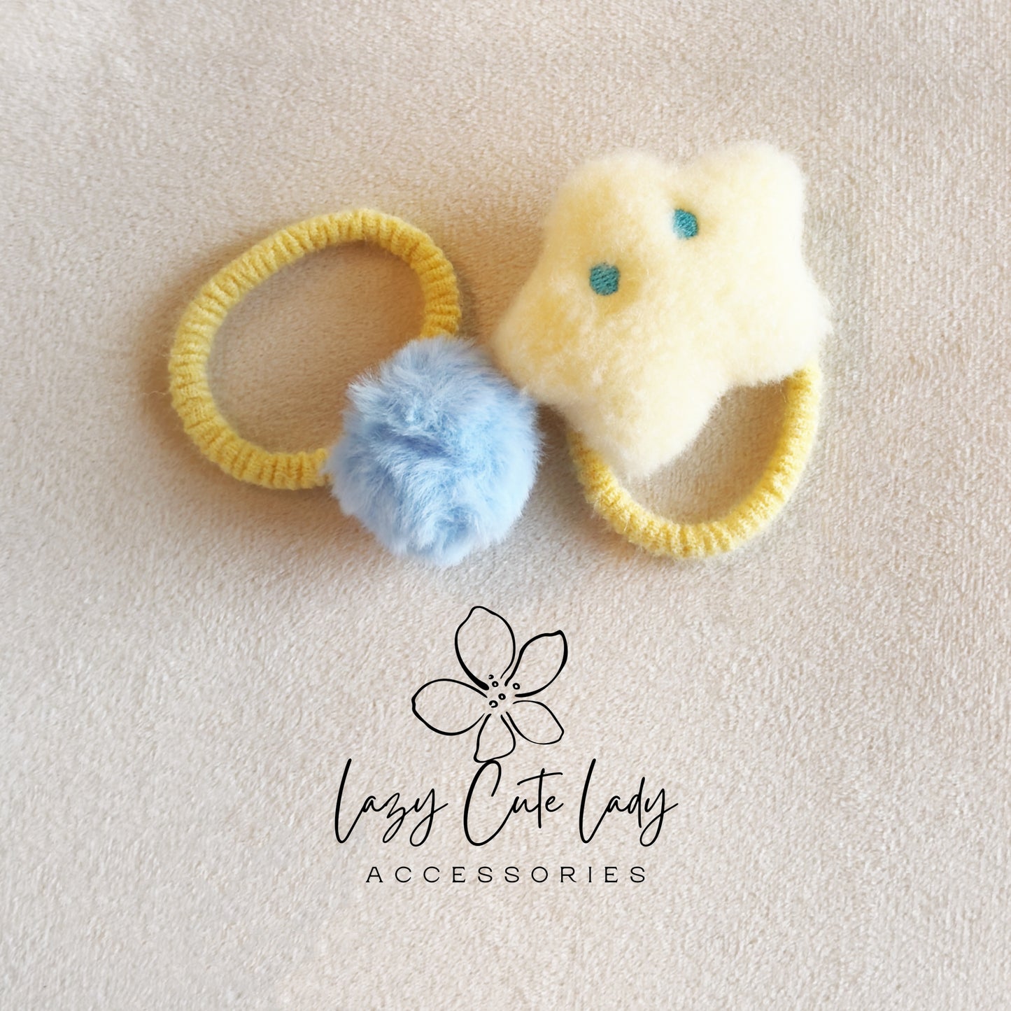 Fluffy Star &amp; Moon Hair Clips and Hair Ties – Soft Plush Hair Accessories for Girls and Women