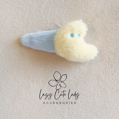Fluffy Star &amp; Moon Hair Clips and Hair Ties – Soft Plush Hair Accessories for Girls and Women