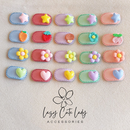 Pastel Resin Hair Clips – Felt-Look Stars, Hearts, Flowers &amp; Fruits