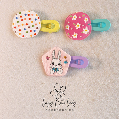 Whimsical Shape Hair Clips – Bunny, Rainbow, Floral &amp; Colorful Designs