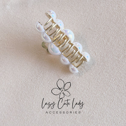 Elegant Pearl Claw Clip – Iridescent Bead Hair Clip with Heart Detail