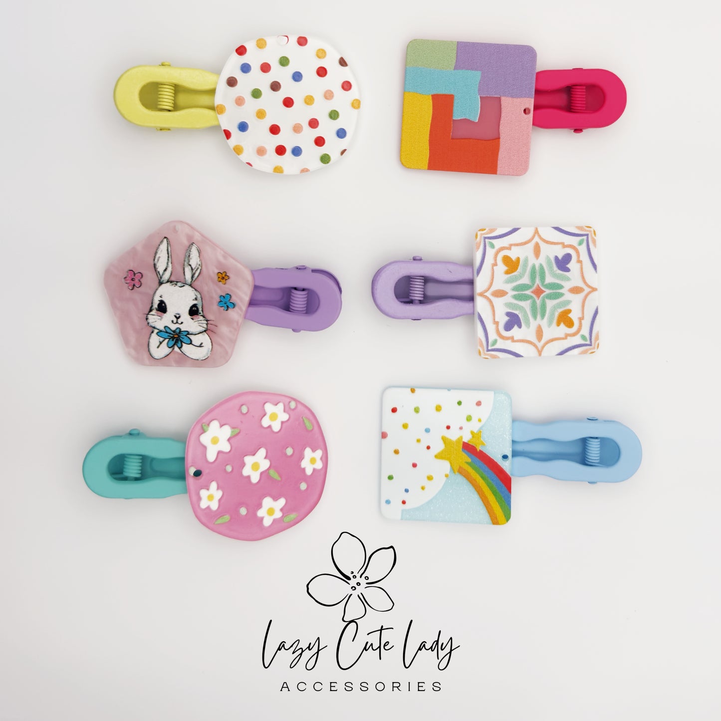 Whimsical Shape Hair Clips – Bunny, Rainbow, Floral &amp; Colorful Designs