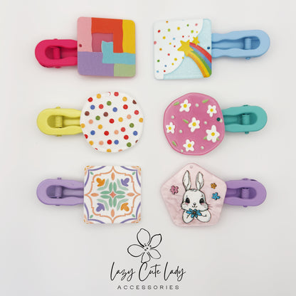 Whimsical Shape Hair Clips – Bunny, Rainbow, Floral &amp; Colorful Designs